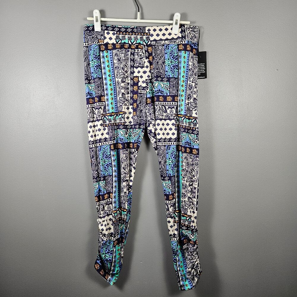 Michael Lauren Pablo‎ Pants S Blue Patchwork Shirred Stretch Rayon Spandex NWT
